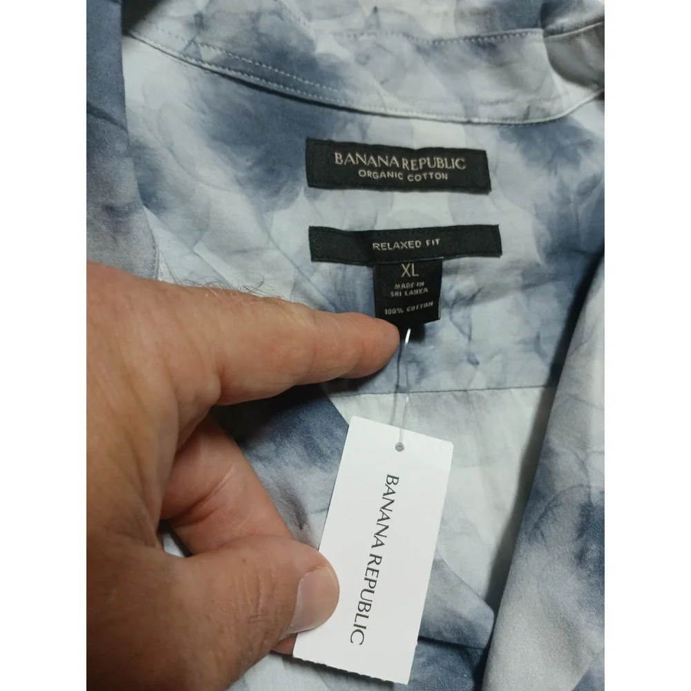 Banana Republic Men XL Organic Cotton Resort Shirt Camp Tie Dye Blue Gray 834894